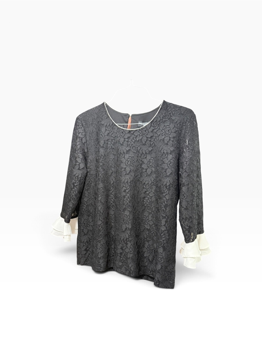 Karl Lagerfeld Black Lace Blouse with White Ruffle Cuffs